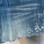 Forever 21 Low Rise Blue Denim Shorts with White Embroidery Photo 3