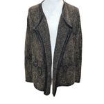 Eileen Fisher Mohair Wool Blend Open Front Leather Trim Sweater Jacket XS Photo 1