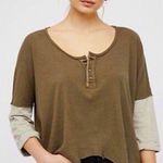 We The Free Free People  Retro Trendy Star Henley Top- Army Green W-326 Sz S Photo 0