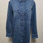 Gilli Blue Leopard Print Denim Snap Front Shacket Size Large Photo 1