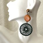 Green and orange dream catcher earrings Photo 3