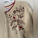 Croft & Barrow Womens Embroidered Bird & Floral Zip Cardigan Sweater L Tan Photo 2