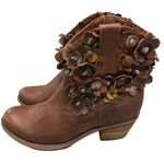 Sheridan Mia Brown Leather Floral Applique Side Zip Booties Boots Size 6 Photo 1