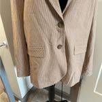 WAYF  Double Breasted Brown White Pinstripe Blazer Business Work Career Neutral M Photo 3