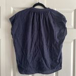 Mod Ref  Womens Navy Linen Blend Blouse Small Short Sleeve Coastal V neck Tunic Photo 4