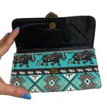 Tribal Aqua Blue Elephant Boho Button Closure Trifold Envelope Wallet Women Photo 2
