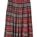 Vintage 70s Wool Pleated Skirt Red Gray Plaid Tartan High Waist, Size Small Photo 0