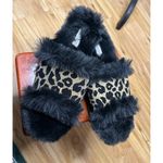 Gianni Bini black faux fur  slippers with a gold and black cheetah woman’s 7 Photo 1