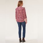 Democracy Blouson Sleeve Ruffle Shoulder VNeck Print Knit Top Size Medium Bold Photo 3