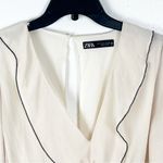 ZARA Cream Black Trim Sheer Long Ruffle Sleeves V-Neck Romper, Size Small Photo 7