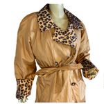 VINTAGE 1980'S ATLANTIC BEACH TAN W/ANIMAL PRINT SILK TRENCH JACKET (1X) Photo 9