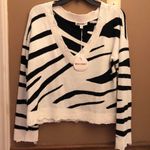 Wild Honey Cropped Zebra Distressed V-Neck Sweater Photo 1