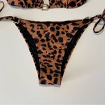 Women's 2 Piece Bikini Set Leopard Cheetah Print Halter Tie Triangle Top Black Size M Photo 3