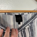 W5  Navy/White Striped Rayon Button Sleeve Blouse Top Size L Photo 2