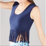 BCBGMAXAZRIA  • Jaleigh fringe crop top sweater knit tank Dark Ink navy blue Photo 1
