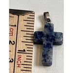 Blue Stone Cross Pendant 18KGF Silver Tone Jewelry Photo 3