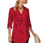 Soft Surroundings Pagoda Printed Wrap Roll Tab Tunic Size L Red Photo 0