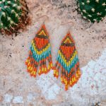 Bohemian Native American Ethnic Style Fashion Glass Beaded Handmade‎ Earrings Orange Photo 0