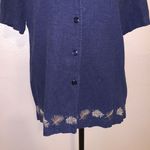 Sag Harbor  linen Navy blue embroidered lead button Down shirt Photo 2