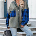 POL P.O.L. French Terry Oversized Shacket in vintage moss/blue plaid flannel western Photo 0