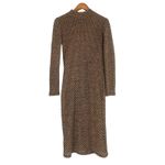 ZARA  Shimmery Fitted Knit Long Sleeve Lined Midi Dress Mock Neck Stretch S Brown Photo 11