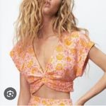 ZARA  Pink Orange Front Cross Crop Top Size Medium Photo 0