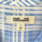 Diane Von Furstenberg  Carter Blue White Plaid Sheer Button Down Shirt size 8 Photo 6