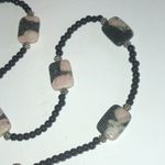 Black Beaded & Pink Agate Stone Boho Heart Toggle Closure Necklace Photo 4