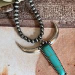 New Blue and Silver Longhorn Pendant on 18” Beaded Navajo Style Chain Photo 3
