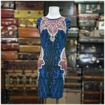 Just Cavalli  Geometric Mini Dress Womens Size Medium Blue Black Motif Photo 8