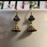 Brass/Gold Colored Unique Dangle Earrings With Clear Colored Gem LIKE NEW Photo 1