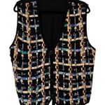 Vintage Basketweave Detail Tie Back Detail V Neck Button Front Vest XL Black Photo 0