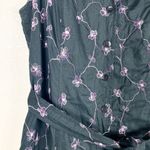 Vintage Black & Purple Floral Embroidered Belted Midi Dress Size L Photo 4