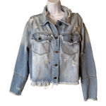 Cello  Denim Jacket Women‎ 1X Distressed Frayed Hem Crop Light Blue Jean Festival Photo 0
