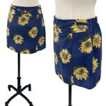 Vintage Y2k Skort Sunflowers Print Front Chain Belt Detail Chambray Mini size 8 Blue Photo 2