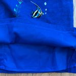 Victoria Holley Linen Blend Sheath Dress Blue Embroidered Fish Size 10 Vintage Photo 9