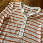 Aerie  Orange and White Striped Henley Photo 3