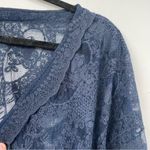 XCVI  Blue Lace Short Sleeve Sheer Swimsuit Coverup Tunic S Floral Embroidery Photo 2