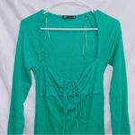 ZARA  Green Ribbed Knit Long Sleeve Square Neck Midi Dress size large Photo 3