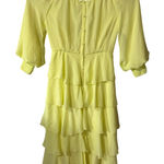 NEW Alieva Butter Yellow Tiered Midi Dress Off Shoulder Puff Sleeve Size Medium‎ Photo 0