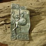 Spartan Mural Vintage Greek Warrior Brooch Shield Helmet Design Unique Split Silver Photo 2