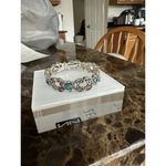 Aquamarine Green Faux Crystals Stretchy Bangle Silver Toned Bracelet Photo 1