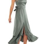 Show Me Your Mumu Plus 1X Claire Midi Dress Formal Ruffle Side Slit Sage Satin Photo 2
