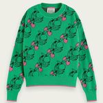 Scotch & Soda Sweater Women's XS Fruit Print Jacquard Pullover Green Pink Photo 1