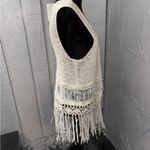 Dolled Up  Cream Crocheted Fringe Vest 18x28” EUC Photo 3