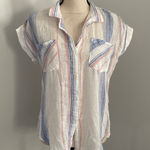 Thread Supply Striped Linen Cotton Button Up Shirt Small Blue Courier‎ Oversized Photo 0