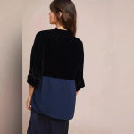 Anthropologie Tina & Jo Navy Blue Timeless Velvet Silk Cardigan Sweater Size S Photo 2