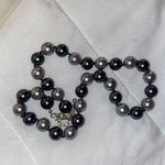 Signed Dark Almost Black & Silver Beaded Necklace Gray Photo 3