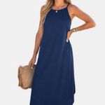 Blue Sleeveless Halter Midi Sundress Photo 1