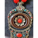 Women's Bohemian Antique Brass Statement Necklace With Lobster Clasp Red Beads Photo 4